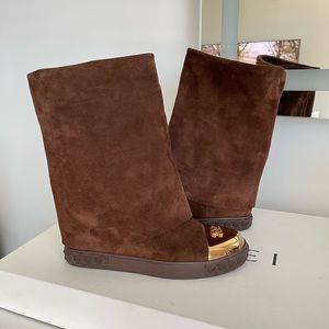 Casadei Cult Suede Wedge Boots 36.5 Sella Brown